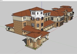 西班牙风格详细的售楼处会所建筑设计SU(草图大师)模型