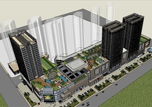 现代风格详细完整的商业住宅楼设计SU(草图大师)模型