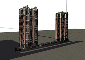 现代风格详细的高层商住楼设计SU(草图大师)模型