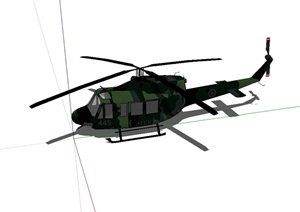 军用绿色直升机设计SU(草图大师)模型