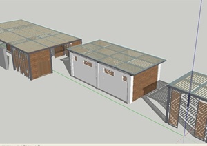 三个现代钢木廊架SU(草图大师)模型
