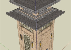 汉式风格塔楼景观塔详细设计SU(草图大师)模型