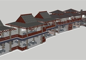 东南亚风格烧烤场建筑SU(草图大师)模型