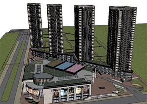 现代风格详细的高层商业住宅建筑SU(草图大师)模型