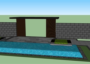 新亚洲入口景墙水景大门框组合景观设计SU(草图大师)模型