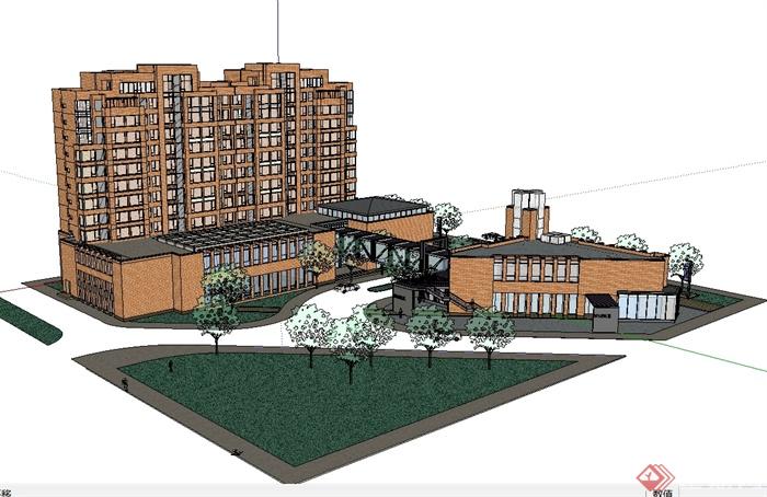 现代小区建筑楼设计效果图SU草图模型含cad方案(4)
