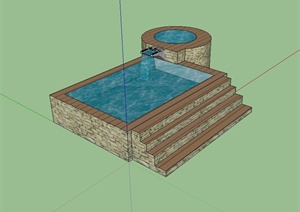 现代风格详细的水池景观SU(草图大师)模型