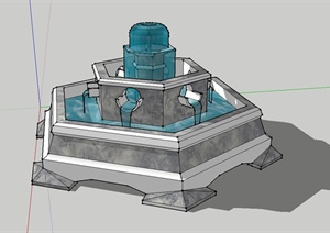 六边形水池水景设计SU(草图大师)模型