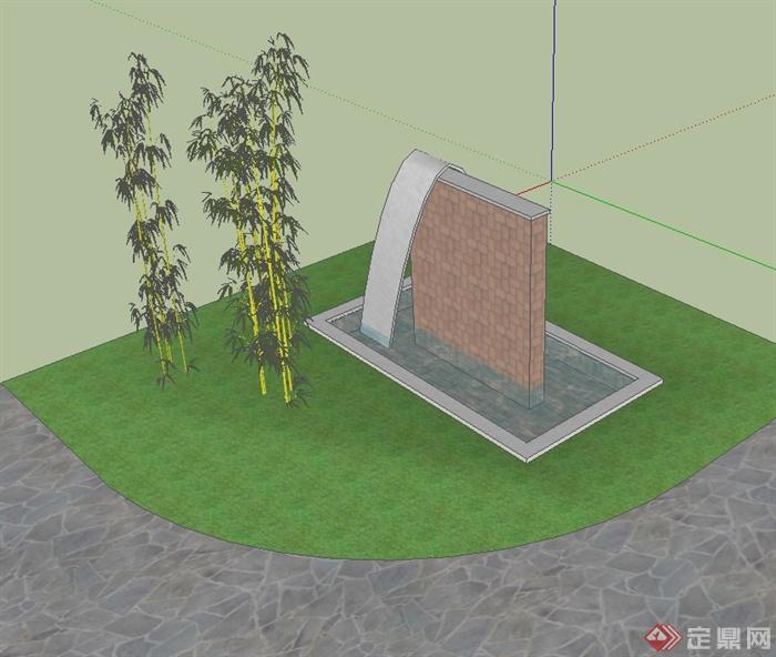 现代风格详细独特的跌水池su模型(3)