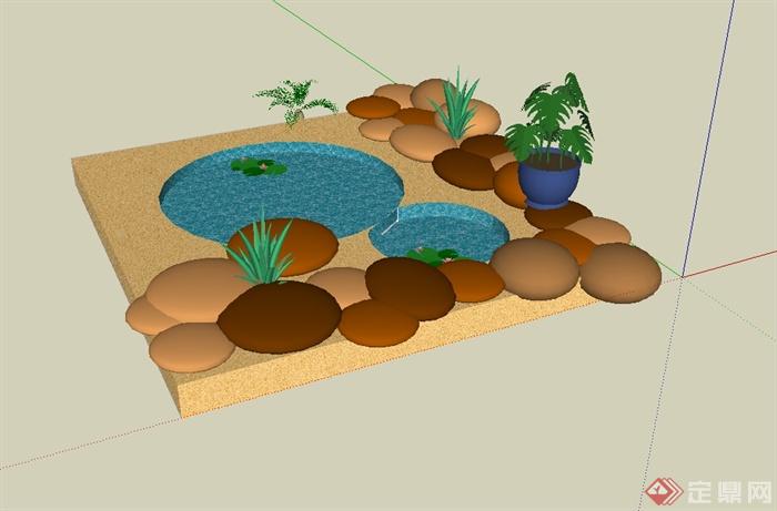 现代风格卵石水池景观设计su模型(2)