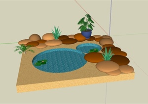 现代风格卵石水池景观设计SU(草图大师)模型