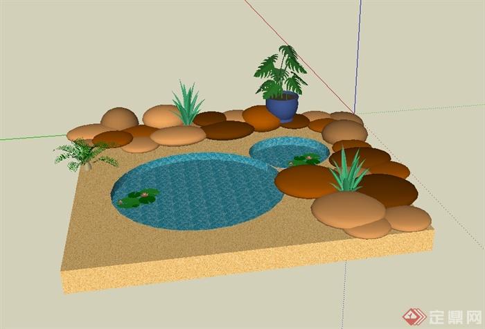 现代风格卵石水池景观设计su模型(1)
