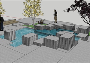 现代风格休闲区水池景观设计SU(草图大师)模型