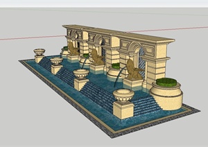 欧式风格雕塑喷泉水景设计SU(草图大师)模型