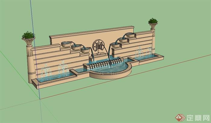 现代风格水池景墙详细设计su模型(2)
