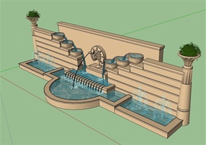 现代风格水池景墙详细设计SU(草图大师)模型