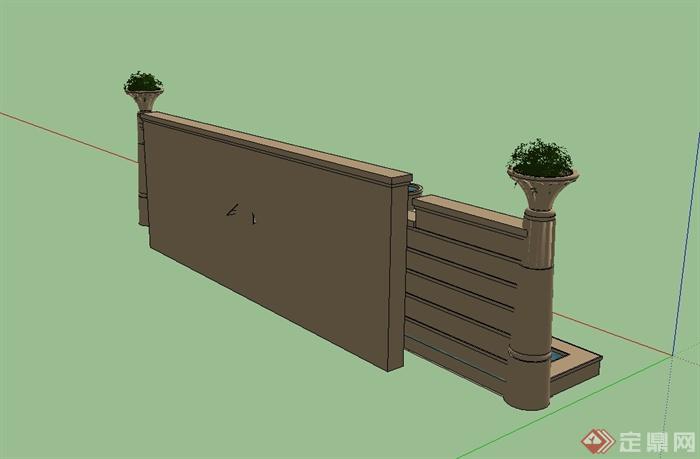 现代风格水池景墙详细设计su模型(3)