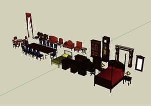 多种不同的桌椅家具组合设计SU(草图大师)模型