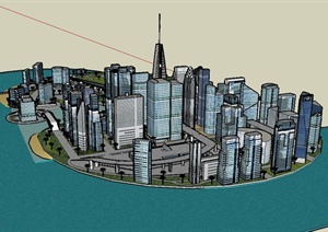 现代风格详细的滨海城市建筑大楼设计SU(草图大师)模型