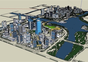 现代风格滨水城市建筑综合楼规划SU(草图大师)模型
