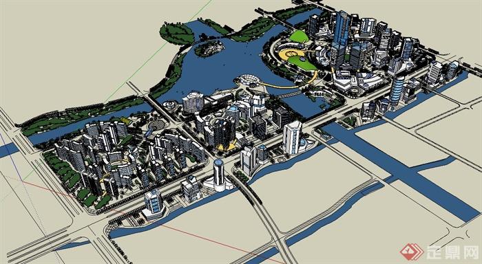 现代风格滨水城市建筑综合楼规划su模型(3)