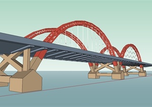 现代风格过江交通大桥设计SU(草图大师)模型