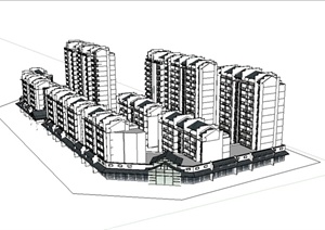某现代中式风格详细的商业住宅建筑楼设计SU(草图大师)模型