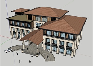 欧式风格详细的接待处建筑楼设计SU(草图大师)模型
