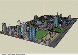 现代风格详细城市建筑综合体设计SU(草图大师)模型