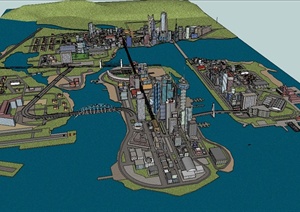 现代风格滨海城市建筑景观设计SU(草图大师)模型