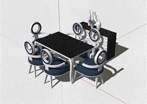 现代风格详细的室内空间桌椅组合设计SU(草图大师)模型