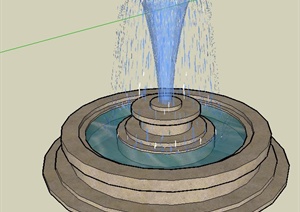 简约圆形喷泉景观水池SU(草图大师)模型