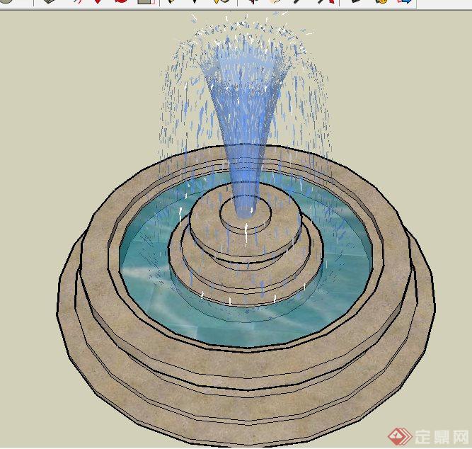 简约圆形喷泉景观水池su模型(2)