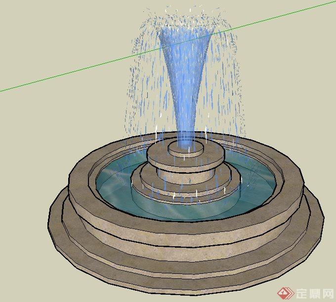 简约圆形喷泉景观水池su模型(1)