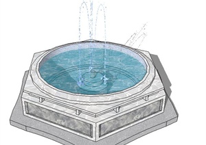 多边形大理石喷泉水池SU(草图大师)模型