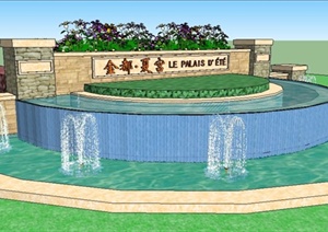 现代风格入口标识喷泉水池SU(草图大师)模型