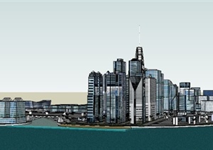 现代风格海滨城市建筑规划SU(草图大师)模型