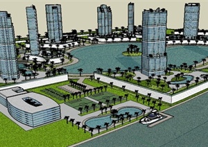 现代风格产业园区商务中心建筑SU(草图大师)模型