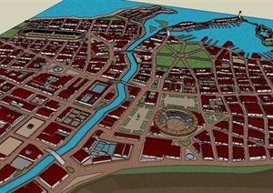 简约山脚滨水城市规划设计SU(草图大师)模型