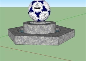 简约足球雕塑景观水池SU(草图大师)模型