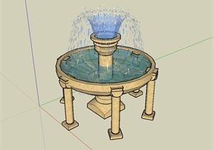 某现代风格喷泉水池景观详细设计SU(草图大师)模型