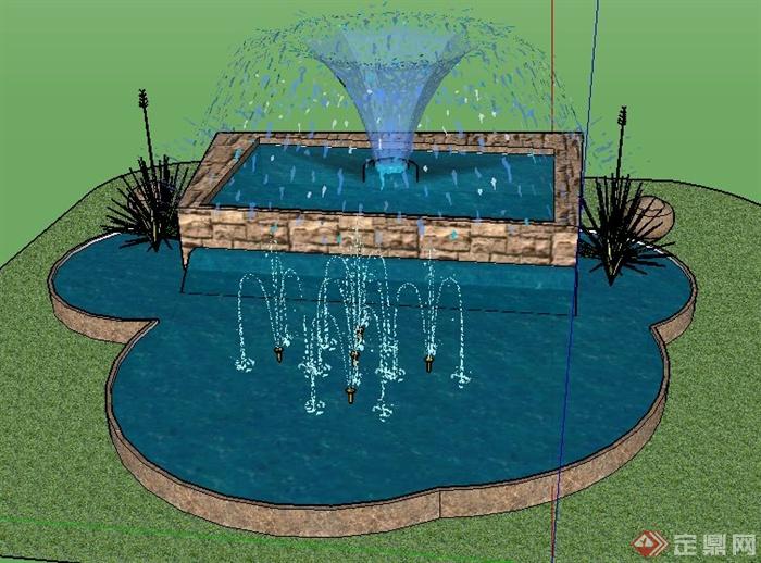 现代组合景观水池su模型(2)
