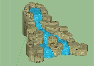 自然石跌水景设计SU(草图大师)模型