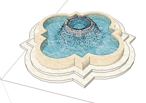 现代风格水钵喷泉水池设计SU(草图大师)模型