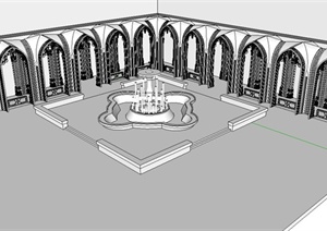 伊斯兰风格的景观喷泉广场设计SU(草图大师)模型