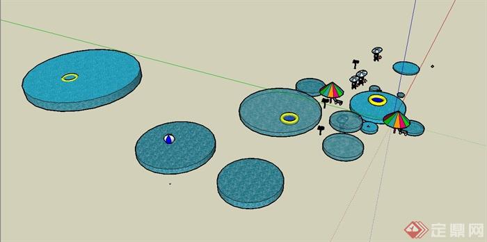 现代风格详细完整的水景伞躺椅组合设计su模型(3)