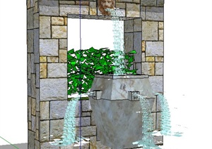 现代石材跌水水景水池SU(草图大师)模型