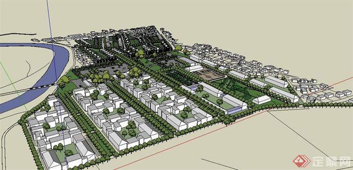 某住宅小镇建筑规划su模型(1)