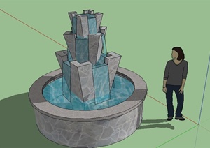 某景观跌水水池设计SU(草图大师)模型