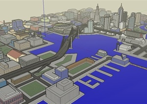 现代综合城市规划设计SU(草图大师)模型